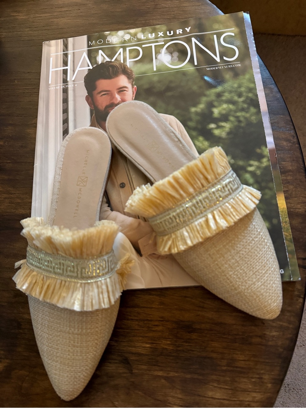 Michelle McDowell  Raffia Pointed Mules in Beige - Luxury Slip-On
